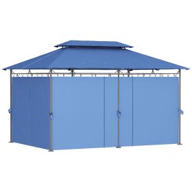 Outsunny 10' x 13' Double Roof Patio Gazebo, Outdoor Gazebo with Curtains, for Garden, Lawn, Backyard and Deck, Dark Blue