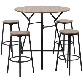 HOMCOM 5-Piece Dining Set Bar Table Chairs Space Saving Black Brown for Pub Kitchen