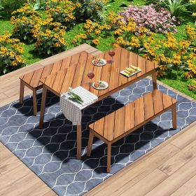 GO 3 Pieces Acacia Wood Table Bench Dining Set For Outdoor & Indoor Furniture With 2 Benches, Picnic Beer Table for Patio, Porch, Garden, Poolsid
