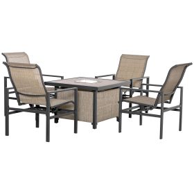5 Piece Garden Patio Dining Set, Steel, Outdoor Conversation Set, Square Dinner Table with Built-in Ice Bucket Insert, 4 Rocking Chairs for Garde
