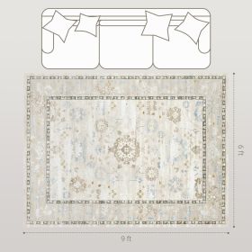 6x9 Area Rug, Indoor Boho Machine Washable Carpet For Living Room, Bedroom, Dining Room, Kitchen, Blue (Color: Blue)