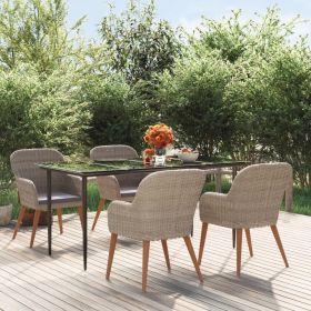 5 Piece Patio Dining Set with Cushions Brown (Color: Brown)